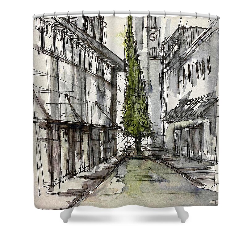 Ink Shower Curtain featuring the painting Tree in the City by Jason Nicholas