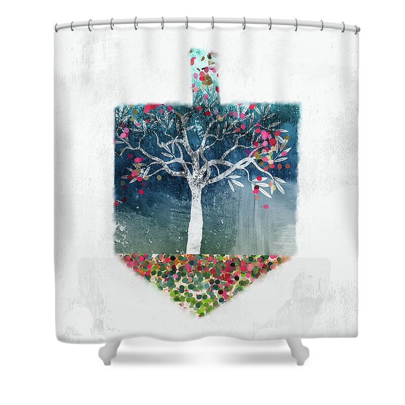 Dreidel Shower Curtain featuring the mixed media Tree Of Life Dreidel- Art by Linda Woods by Linda Woods