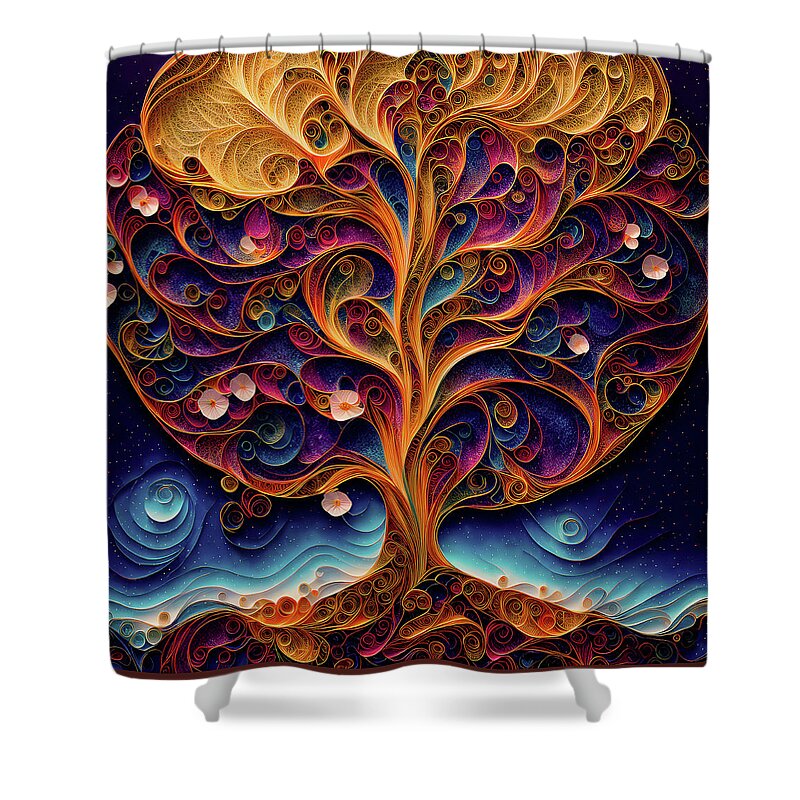 Tree Of Life Shower Curtain featuring the digital art Tree of Life - Paper Quilling by Peggy Collins