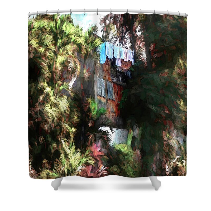 Nature Shower Curtain featuring the photograph Treehouse Washline in Dominica by Wayne King