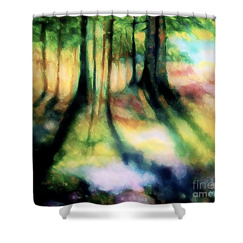  Shower Curtain featuring the pastel Trees and Shadows by Shirley Moravec