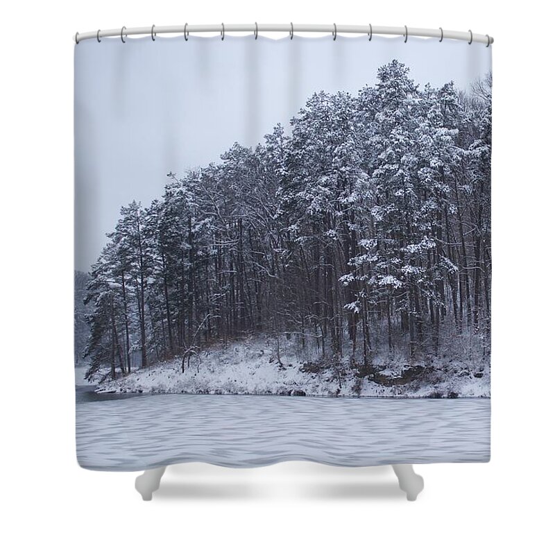 Woods Shower Curtain featuring the photograph Trees heading towards the water by Yvonne M Smith