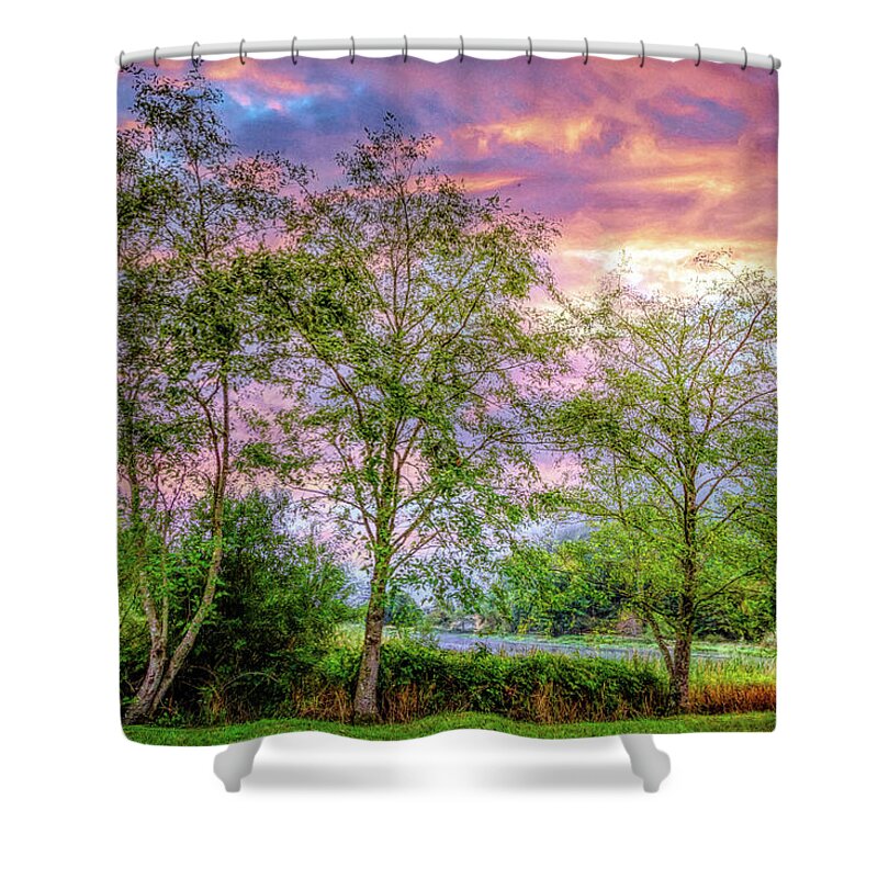 Mountains Shower Curtain featuring the photograph Trees on the Edge of the Lake by Debra and Dave Vanderlaan