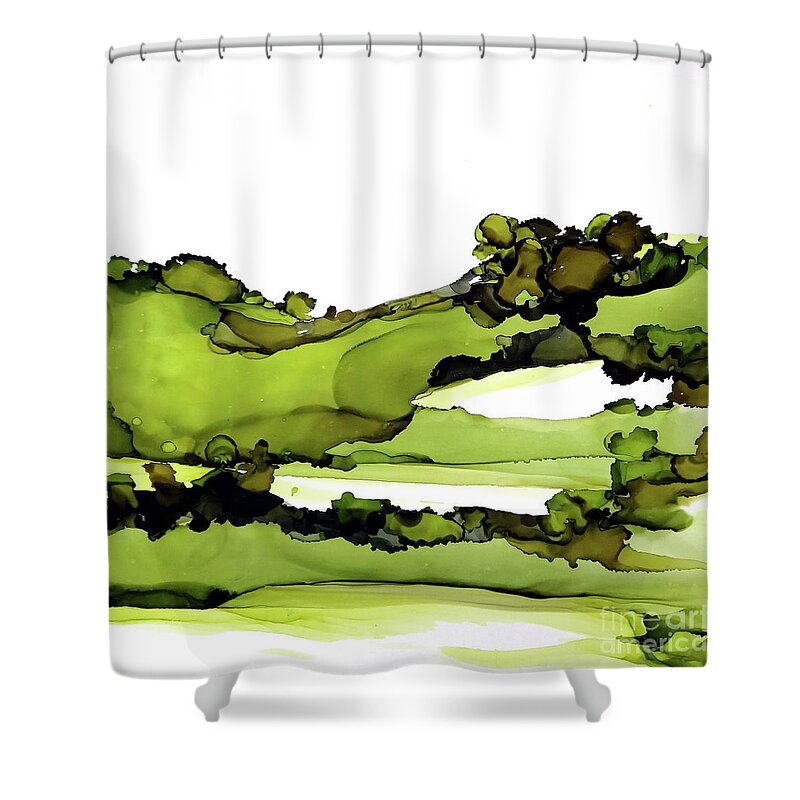 Alcohol Ink Shower Curtain featuring the painting Treescape 1 by Chris Paschke