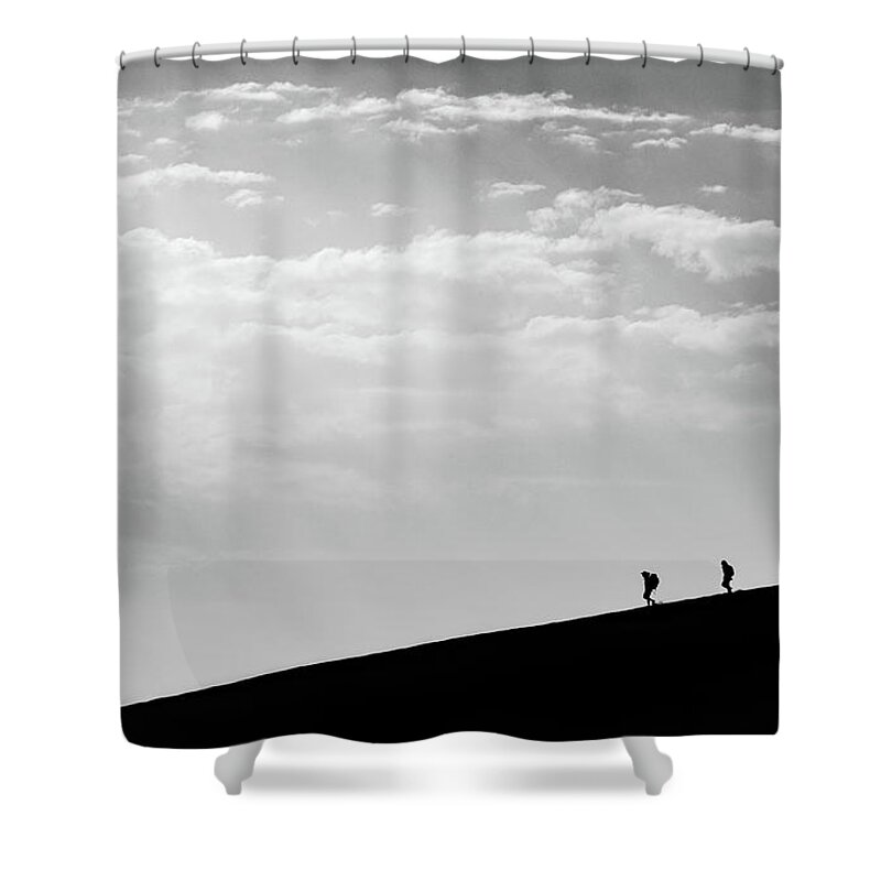 Black And White Shower Curtain featuring the photograph Trekking home by Stephen Holst