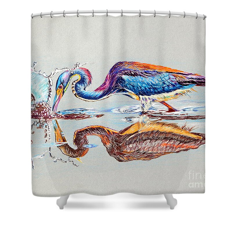 Heron Shower Curtain featuring the painting Tri-Colored Heron by Maria Barry