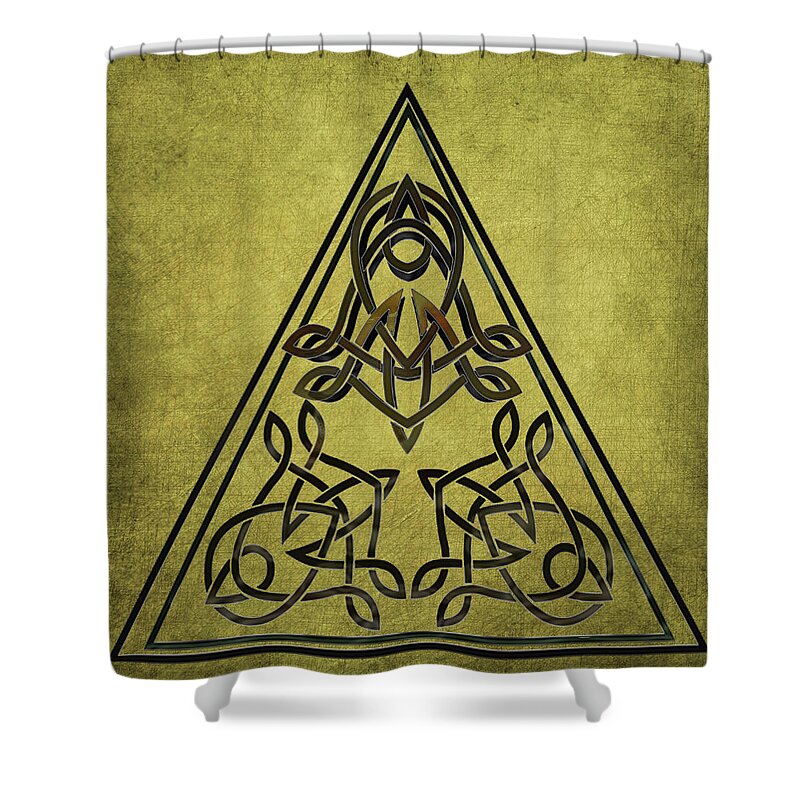 Celtic Triangle Golden Symbol Shower Curtain featuring the digital art Celtic Triangle Golden Symbol by Kandy Hurley