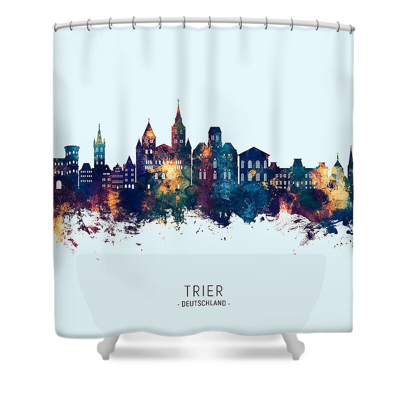 Trier Shower Curtain featuring the digital art Trier Germany Skyline #16 by Michael Tompsett