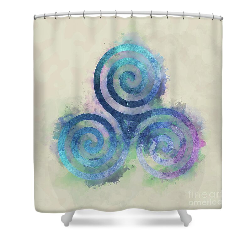 Celtic Shower Curtain featuring the painting Triskele, celtic triple spiral watercolor by Delphimages Photo Creations