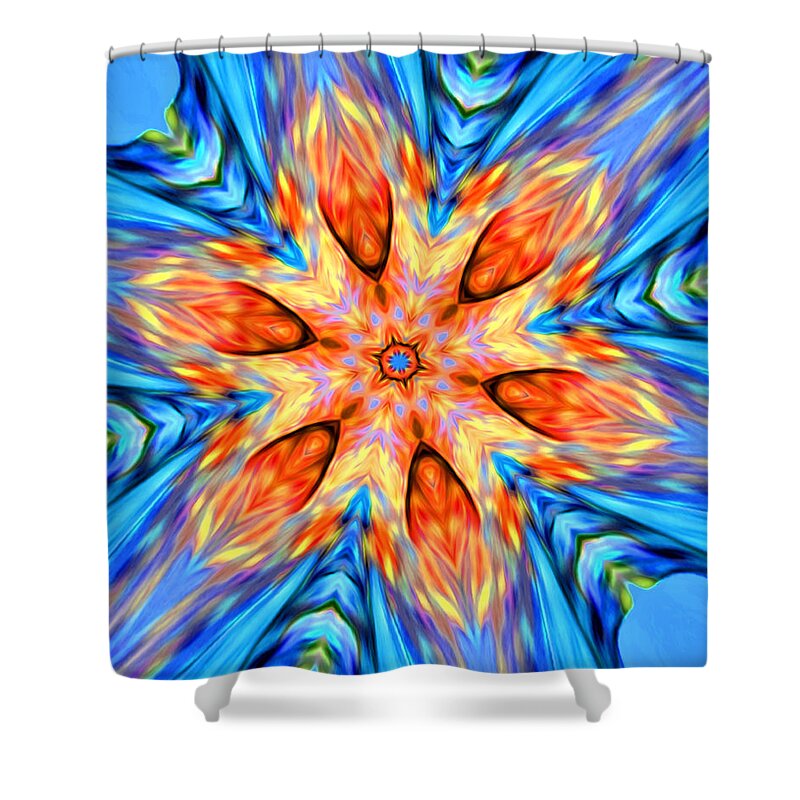 Abstract Shower Curtain featuring the digital art Tropical Fire Flower - Abstract by Ronald Mills