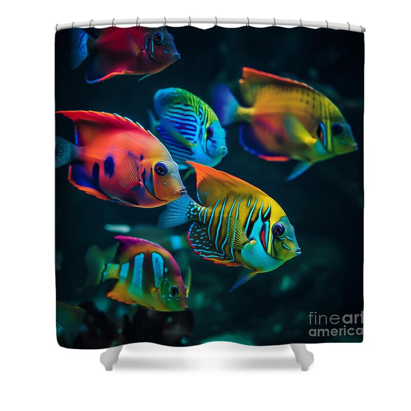Tropical Shower Curtain featuring the digital art Tropical Fish II by Jay Schankman