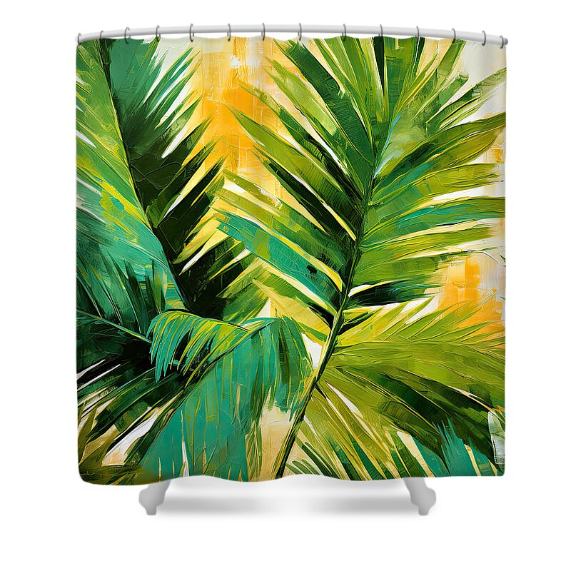 Tropical Leaves Shower Curtain featuring the digital art Tropical Leaves by Lourry Legarde