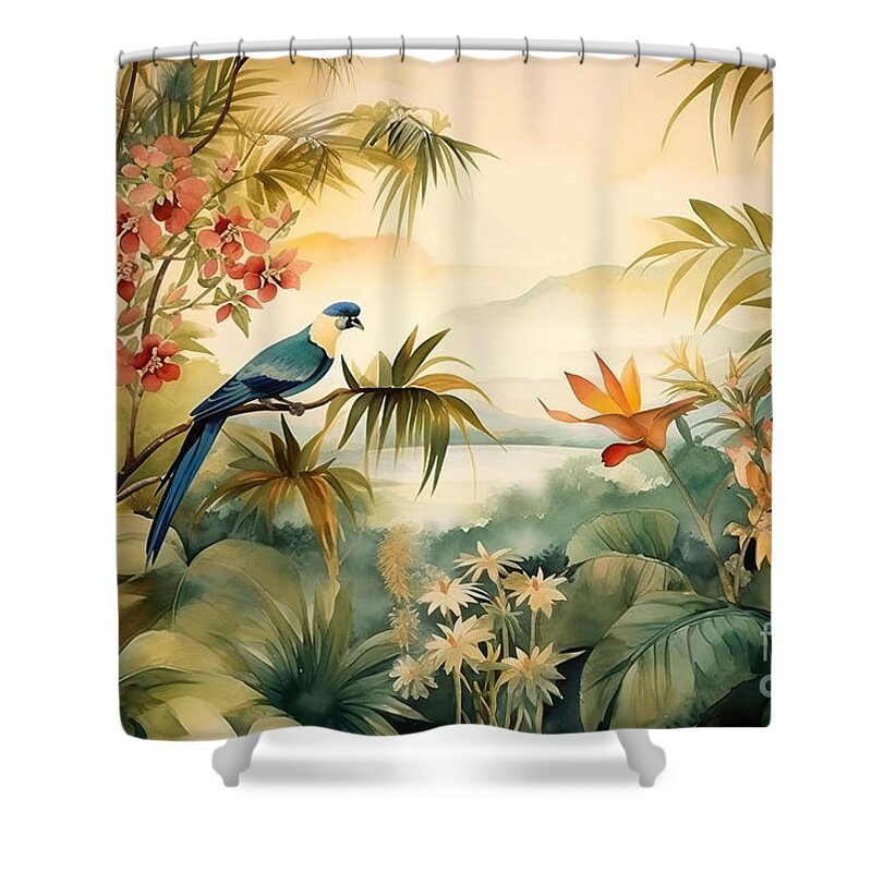 Parrot With Flower Shower Curtains