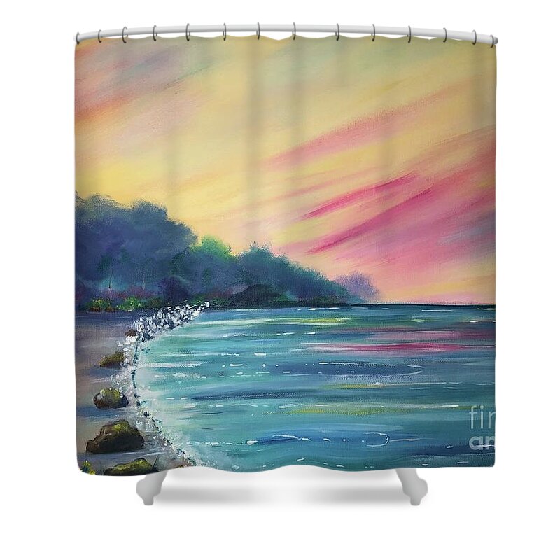 A Print Of An Original Painting “tropical Peace”. Shower Curtain featuring the painting Tropical Peace by Stacey Zimmerman