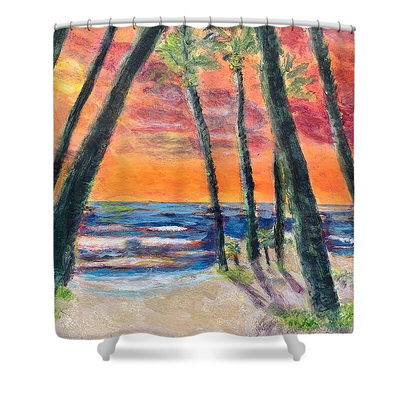 Caribbean Shower Curtain featuring the painting Tropical sunset by Anne Sands