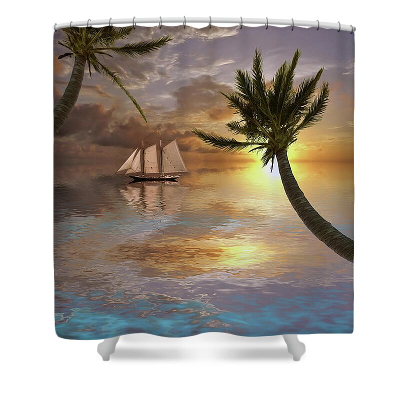 Sailboat Shower Curtain featuring the digital art Tropical waters by Bruce Rolff