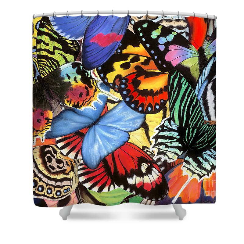 Butterflies Shower Curtain featuring the painting Tropical Wings by Lucy Arnold