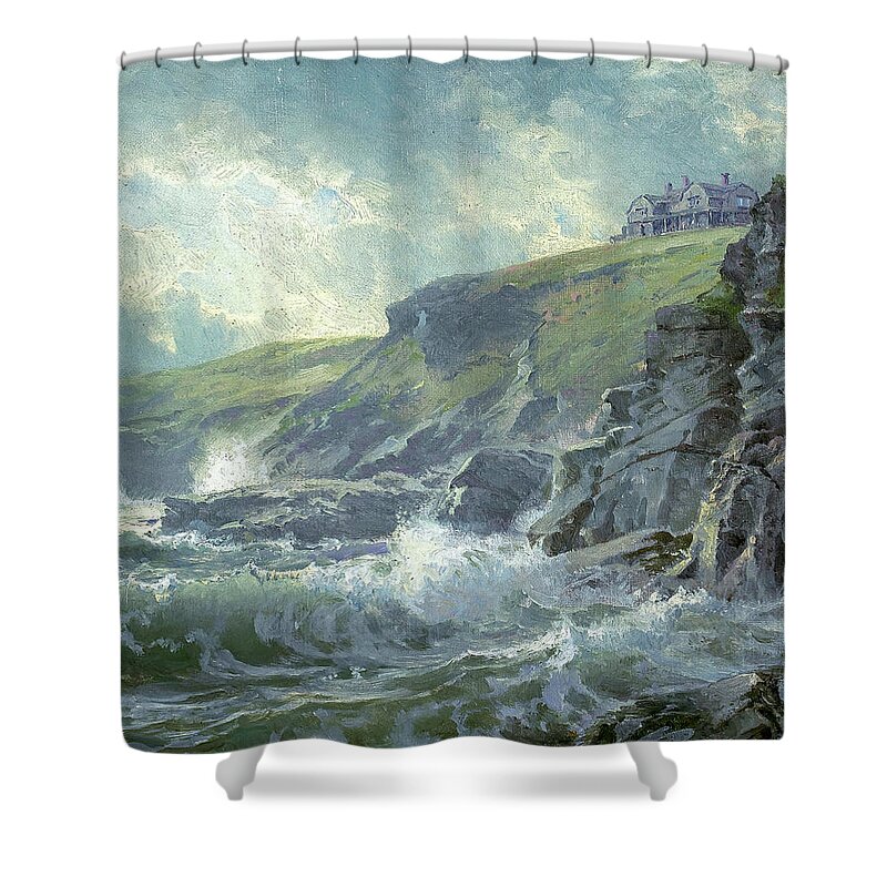 Oil On Canvas Shower Curtain featuring the digital art TROST RICHARDSView of the Artist_s Home, Graycliff, Newport, Rhode I by Celestial Images