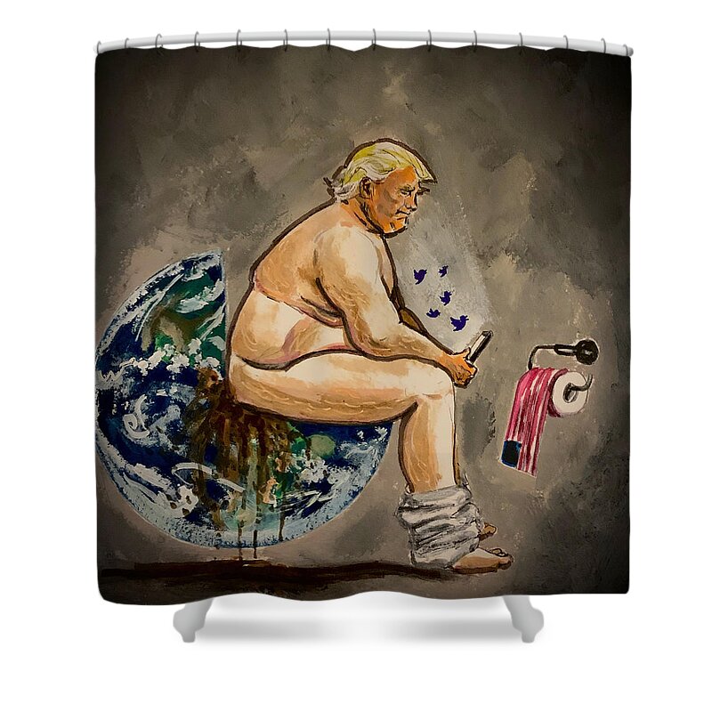 Idiot Shower Curtain featuring the painting Trump Dump by Joel Tesch
