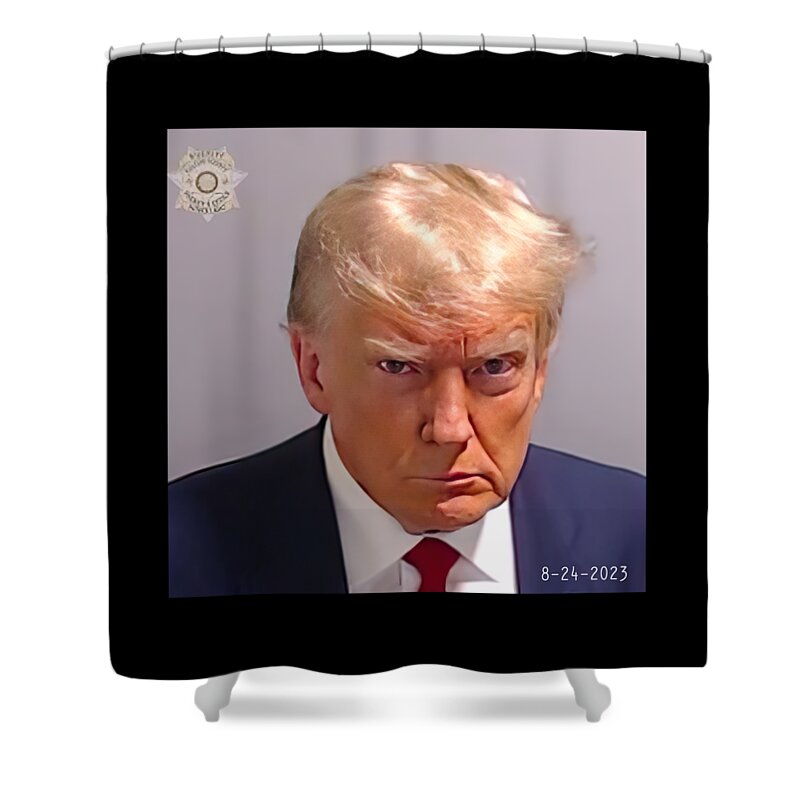 Trump Mugshot Shower Curtain featuring the digital art Trump Fulton County Mugshot by Flippin Sweet Gear