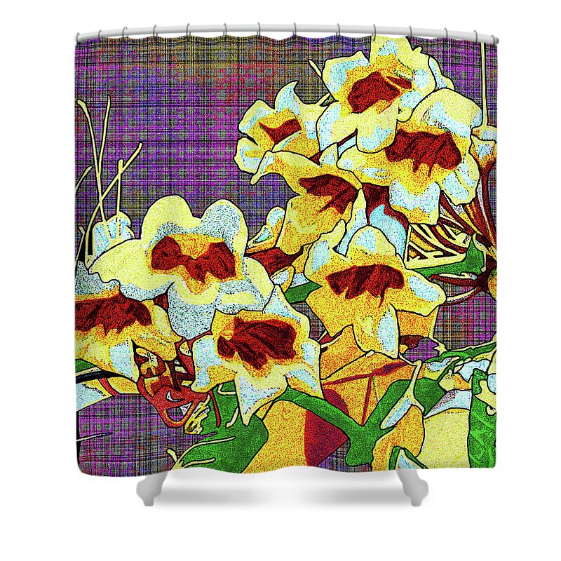 Macon Shower Curtain featuring the digital art Trumpet Flowers At Ocmulgee by Rod Whyte