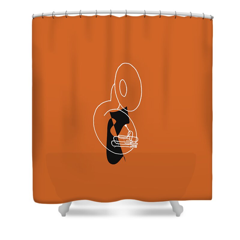 Tuba Lessons Shower Curtain featuring the digital art Tuba in Orange by David Bridburg