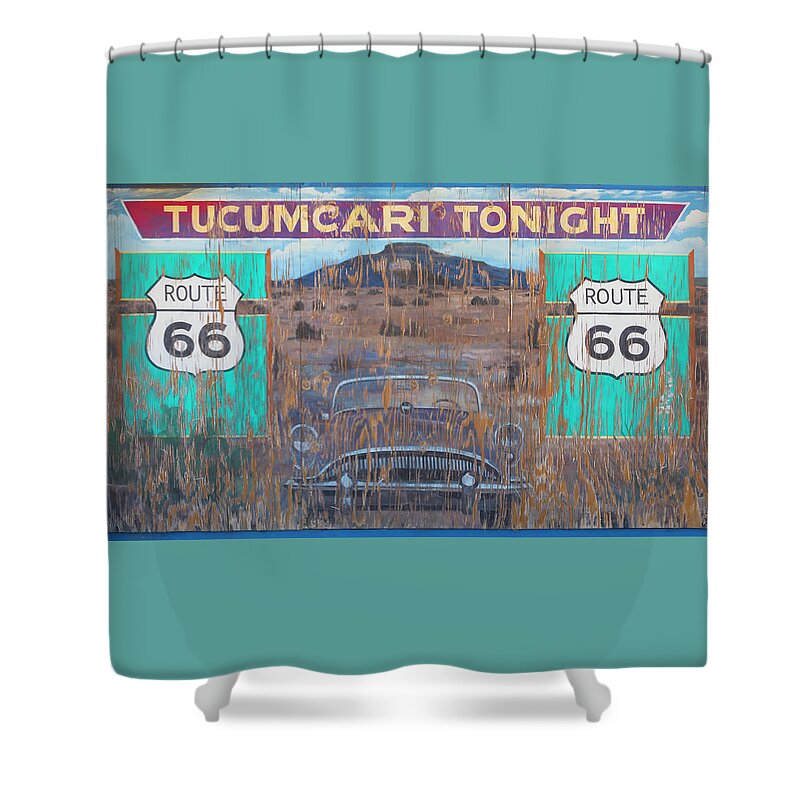 Route 66 Shower Curtain featuring the photograph Tucumcari Tonight Mural - Route 66 by Susan Rissi Tregoning
