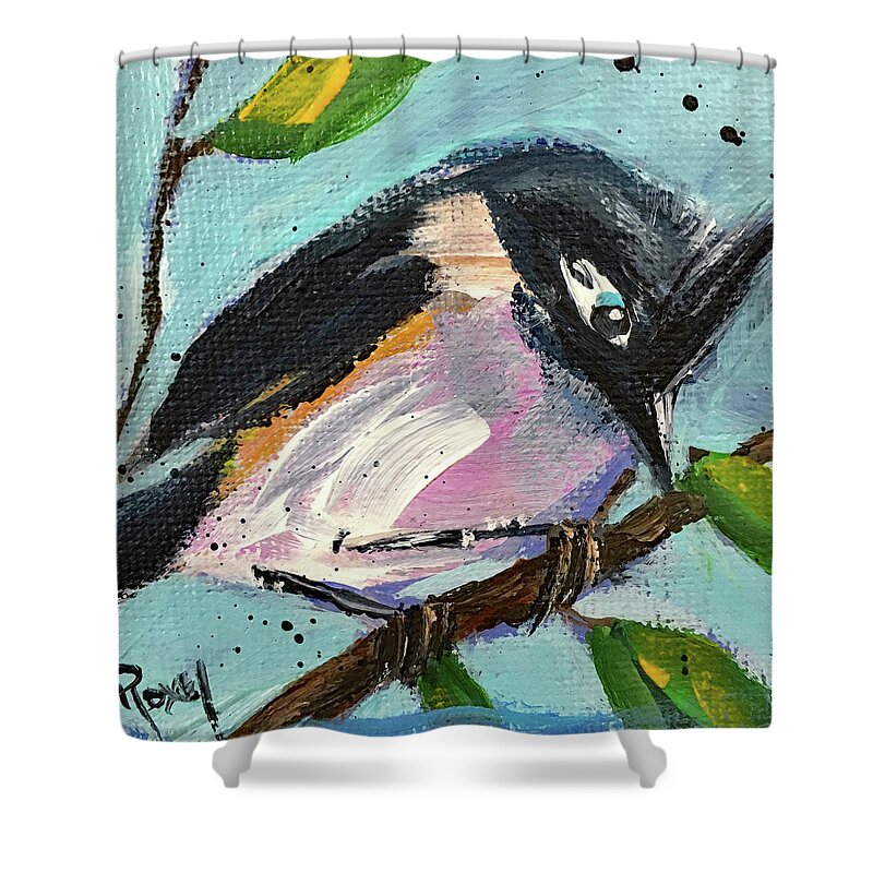Titmouse Shower Curtain featuring the painting Tufted Titmouse by Roxy Rich