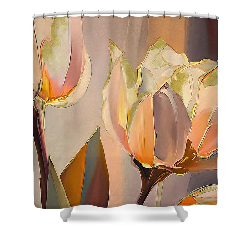 Abstract Shower Curtain featuring the painting Tulip blooms in gold No2 by Jirka Svetlik