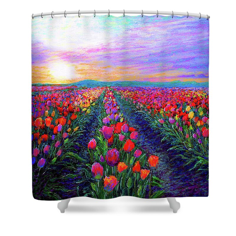 Landscape Shower Curtain featuring the painting Tulip Fields, What Dreams May Come by Jane Small