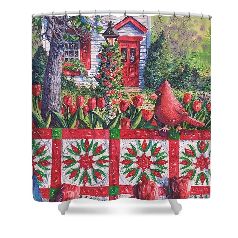 Tulip Shower Curtain featuring the painting Tulip Quilt by Diane Phalen