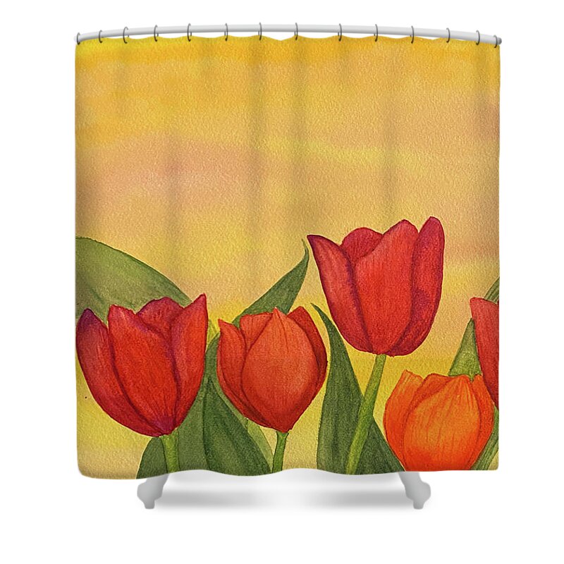 Tulips Shower Curtain featuring the painting Tulips at Sunset by Lisa Neuman