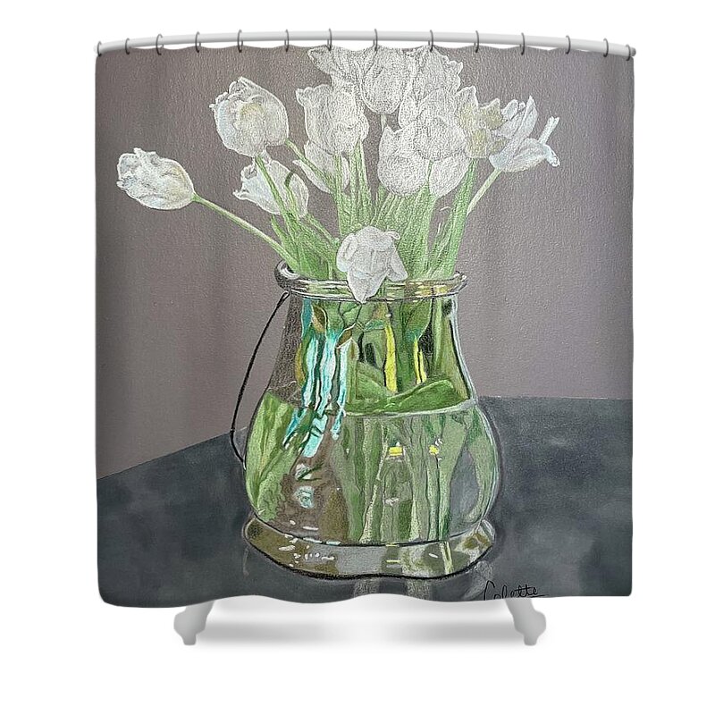 Tulips Shower Curtain featuring the drawing Tulips by Colette Lee