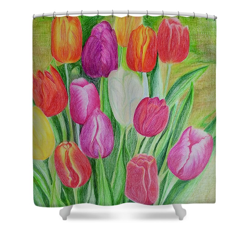 Tulips Shower Curtain featuring the painting Tulips by Monica Habib