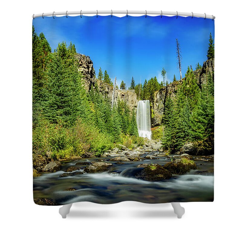 Range Shower Curtain featuring the photograph Tumalo Falls by Pelo Blanco Photo
