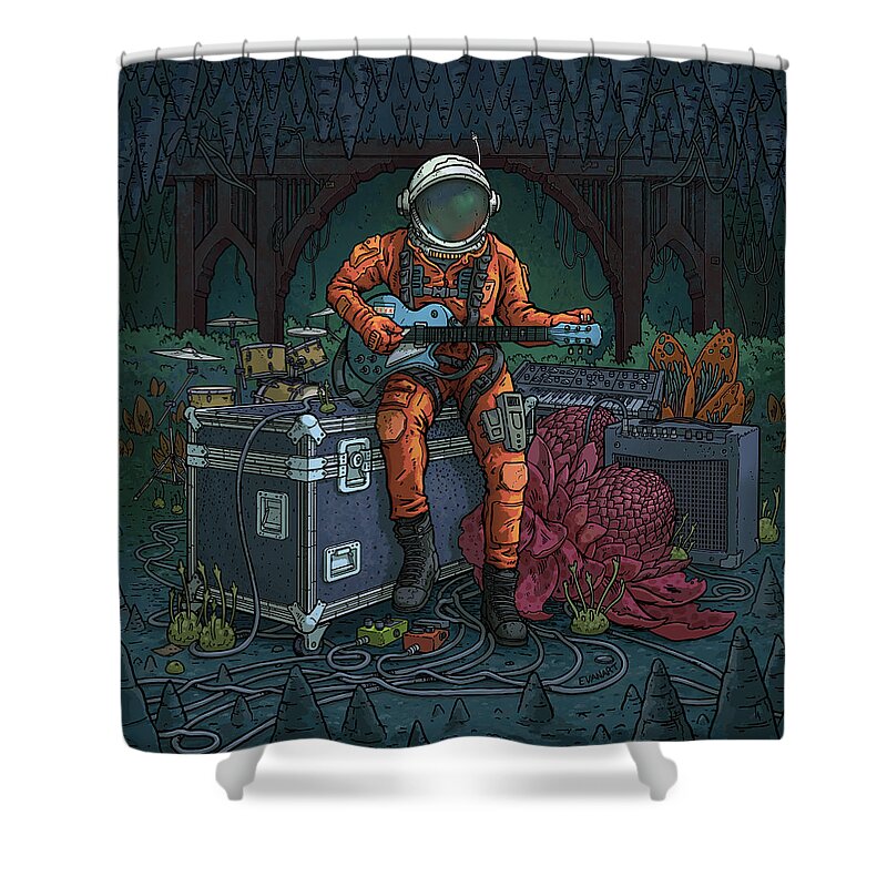 Astronaut Shower Curtain featuring the digital art Tune Up at Schubas Tavern by EvanArt - Evan Miller