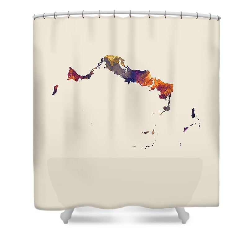 Turks & Caicos Shower Curtain featuring the digital art Turks and Caicos Watercolor Map by Michael Tompsett