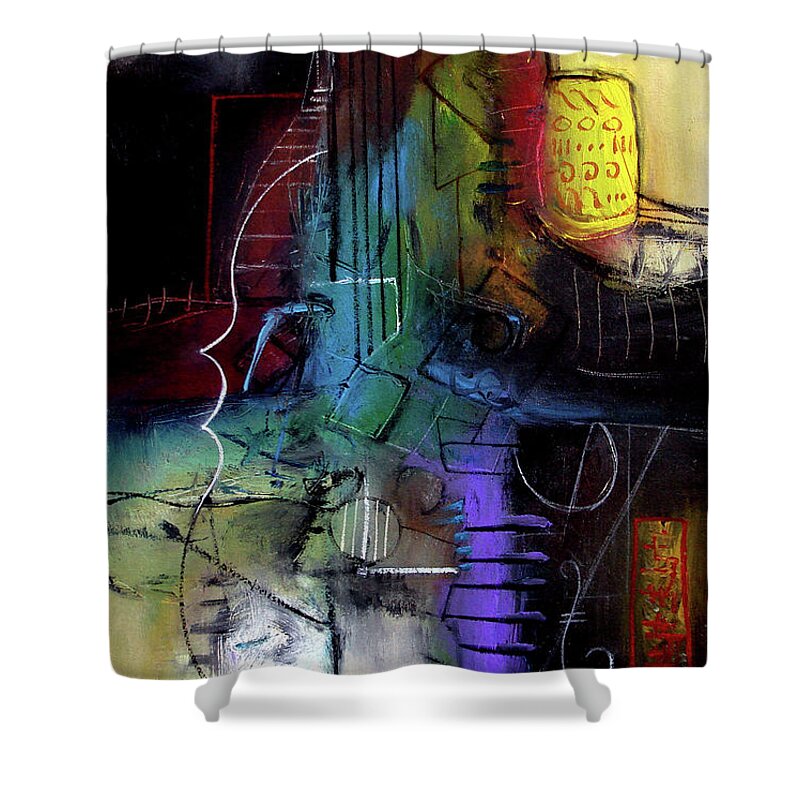 Abstract Shower Curtain featuring the painting Turquoise Jazz by Jim Stallings