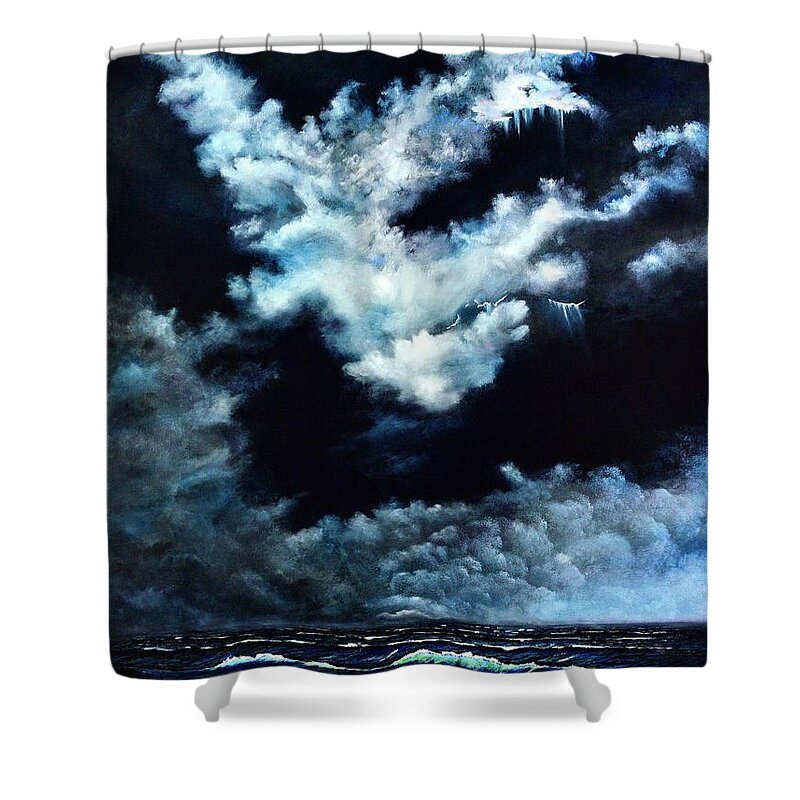 Seascape Shower Curtain featuring the painting Turquoise Seascape by Mary Scott