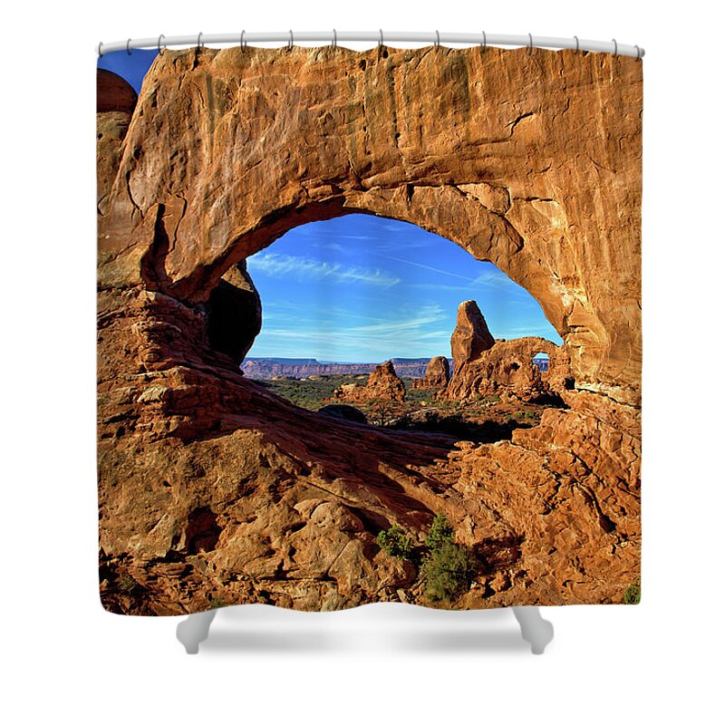 Turret Arch Shower Curtain featuring the photograph Turret Arch by Bob Falcone