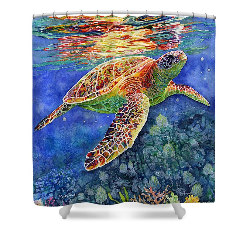 Turtle Shower Curtain featuring the painting Turtle Reflections by Hailey E Herrera