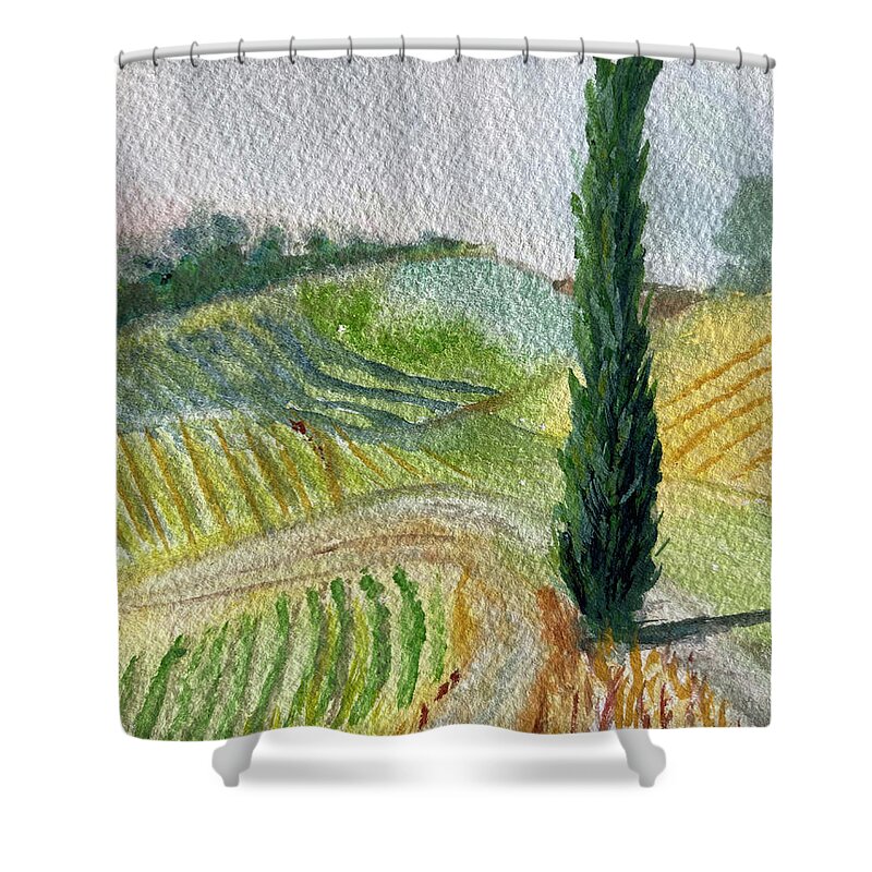 Cypress Tree Shower Curtain featuring the painting Tuscan Cypress Tree Landscape by Roxy Rich