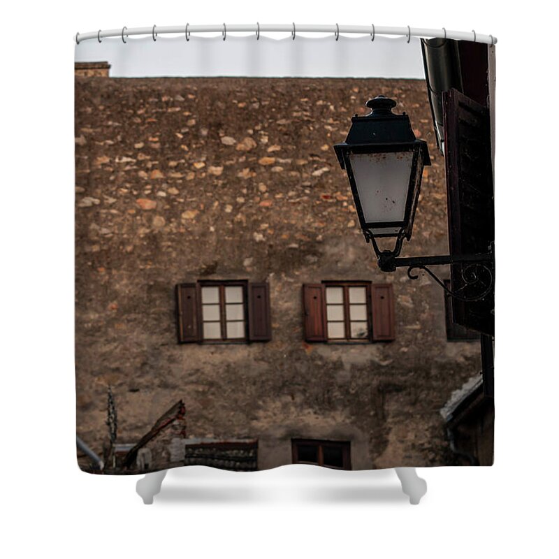  Shower Curtain featuring the photograph Twilight Durnstein. Kremser Tor by Jenny Rainbow