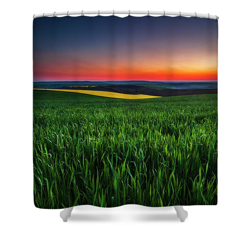 Dusk Shower Curtain featuring the photograph Twilight Fields by Evgeni Dinev
