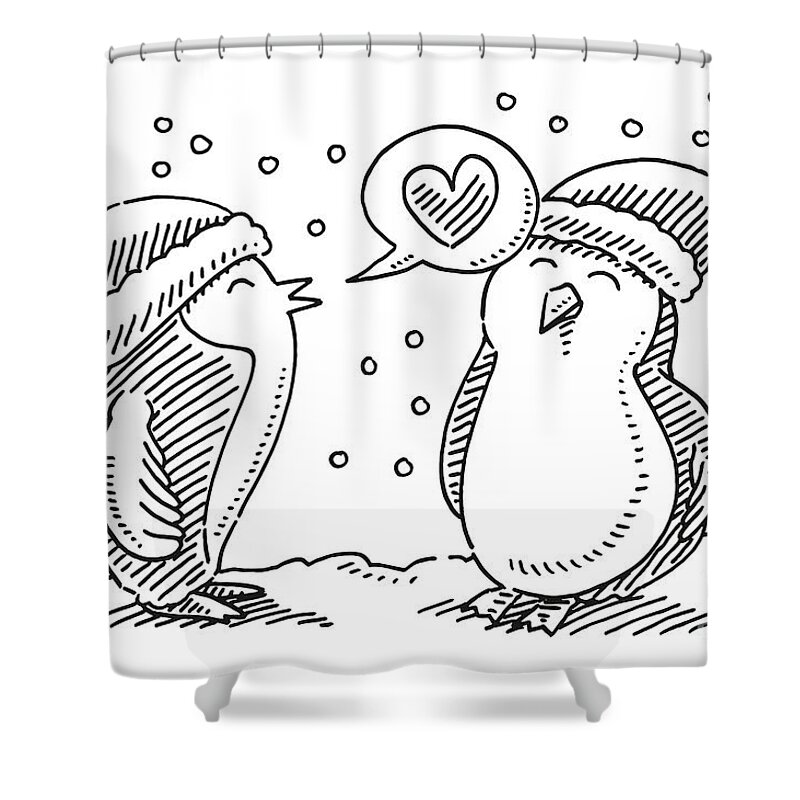 Two Cartoon Penguins In Love Drawing Shower Curtain by Frank Ramspott -  Fine Art America