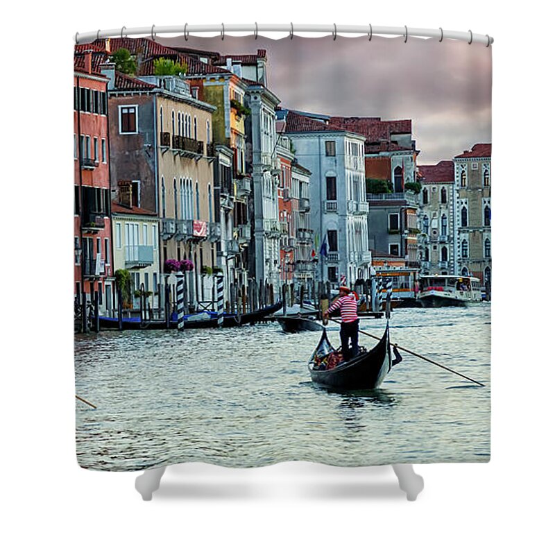 Gary-johnson Shower Curtain featuring the photograph Two Gondoliers In Venice by Gary Johnson