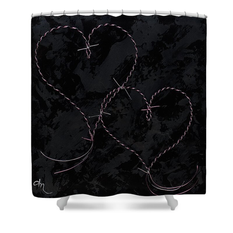 Hearts Shower Curtain featuring the mixed media Two Hearts Barbed Violet by Tamara Nelson
