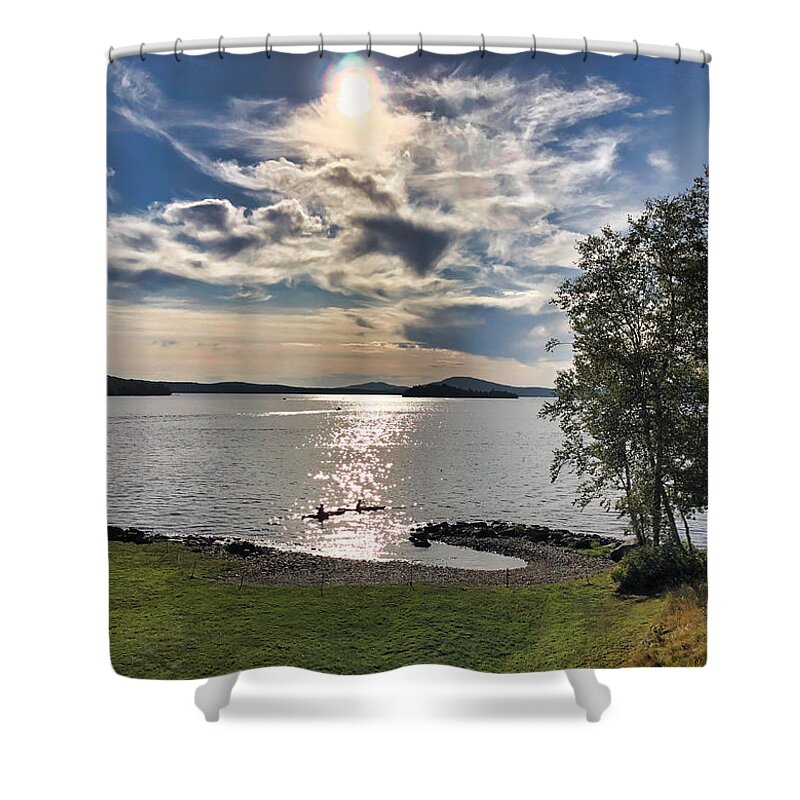 Kayaker Shower Curtain featuring the photograph Two Kaykers Setting Sun by Russel Considine