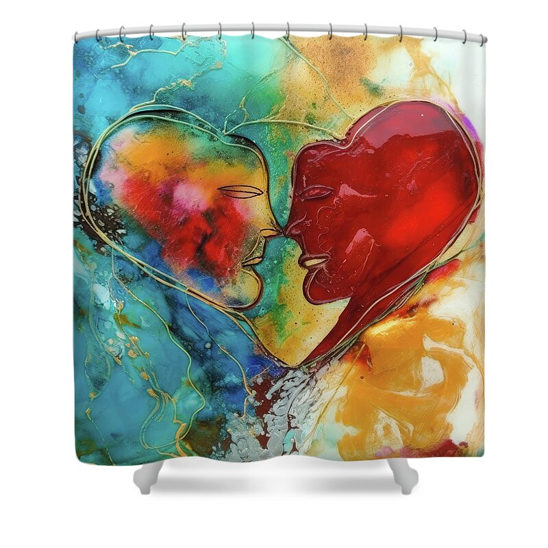 Lovers Shower Curtain featuring the digital art Two Lovers 15 Heart Shape by Matthias Hauser
