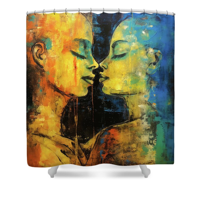 Lovers Shower Curtain featuring the digital art Two Lovers 22 Colorful Women by Matthias Hauser